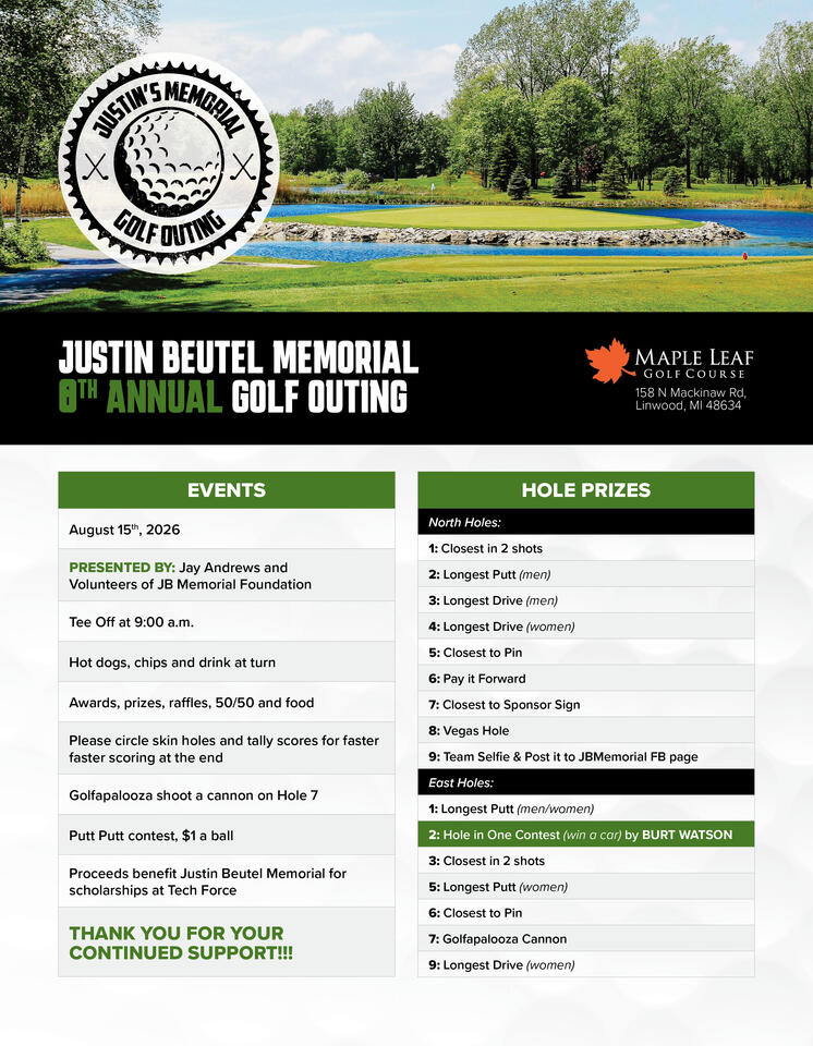 Justin Beutel Memorial Foundation's Golf Outing Flyer Justin Beutel Memorial Foundation's Golf Outing Flyer